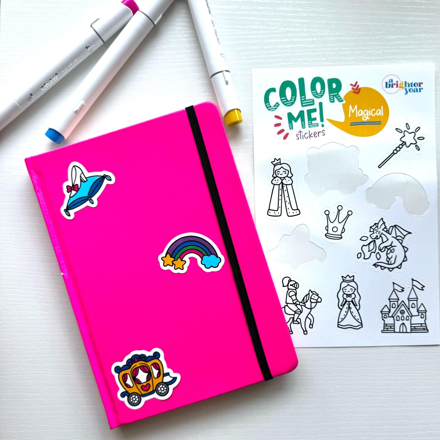 A Brighter Year Color-Your-Own Sticker Bundle, Mythical & Magical Edition - 3-Pack of 8.5” x 5.5” Sheets of 10 Stickers Each – Each Sticker is 1.5-2” x 2-3” - Notebooks, Planner, Gift Wrap
