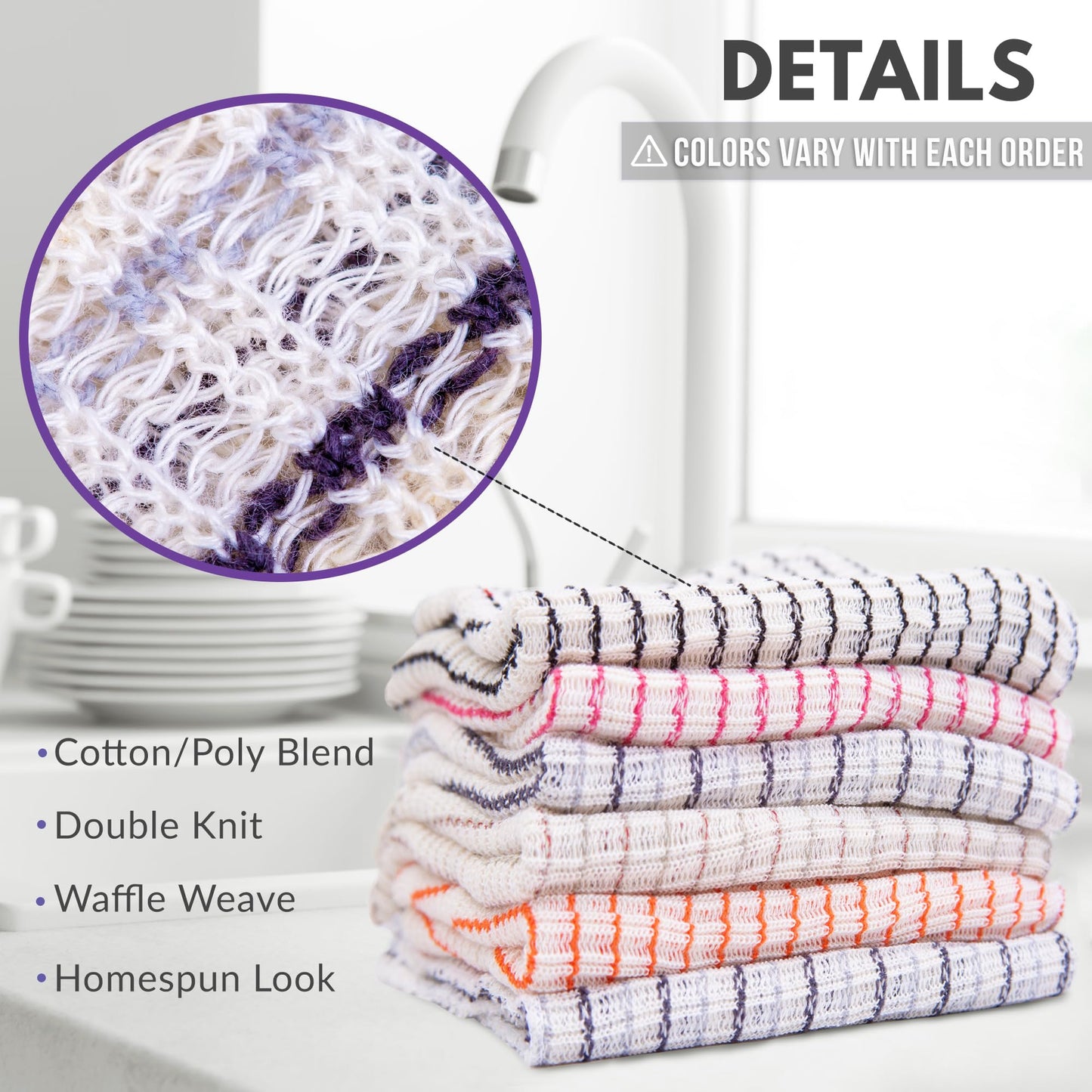 Eselect World's Best Kitchen Dish Cloths - Assorted Dishcloths for Washing Dishes - Absorbent Poly Cotton Waffle Weave Dish Rags, Made in USA