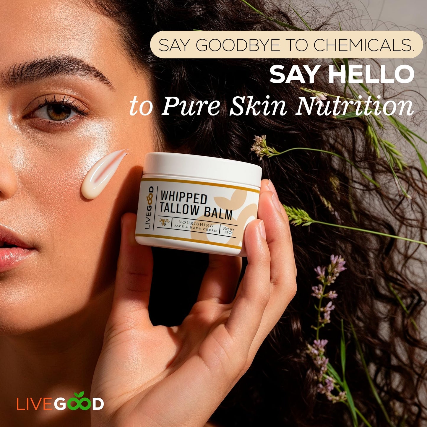 LIVEGOOD Whipped Tallow Balm, Grass Fed Beef Tallow for Skin with Vitamins A, D, E, K, Deeply Moisturizing Beef Tallow Moisturizer for Face and Body Hydration (2 oz)