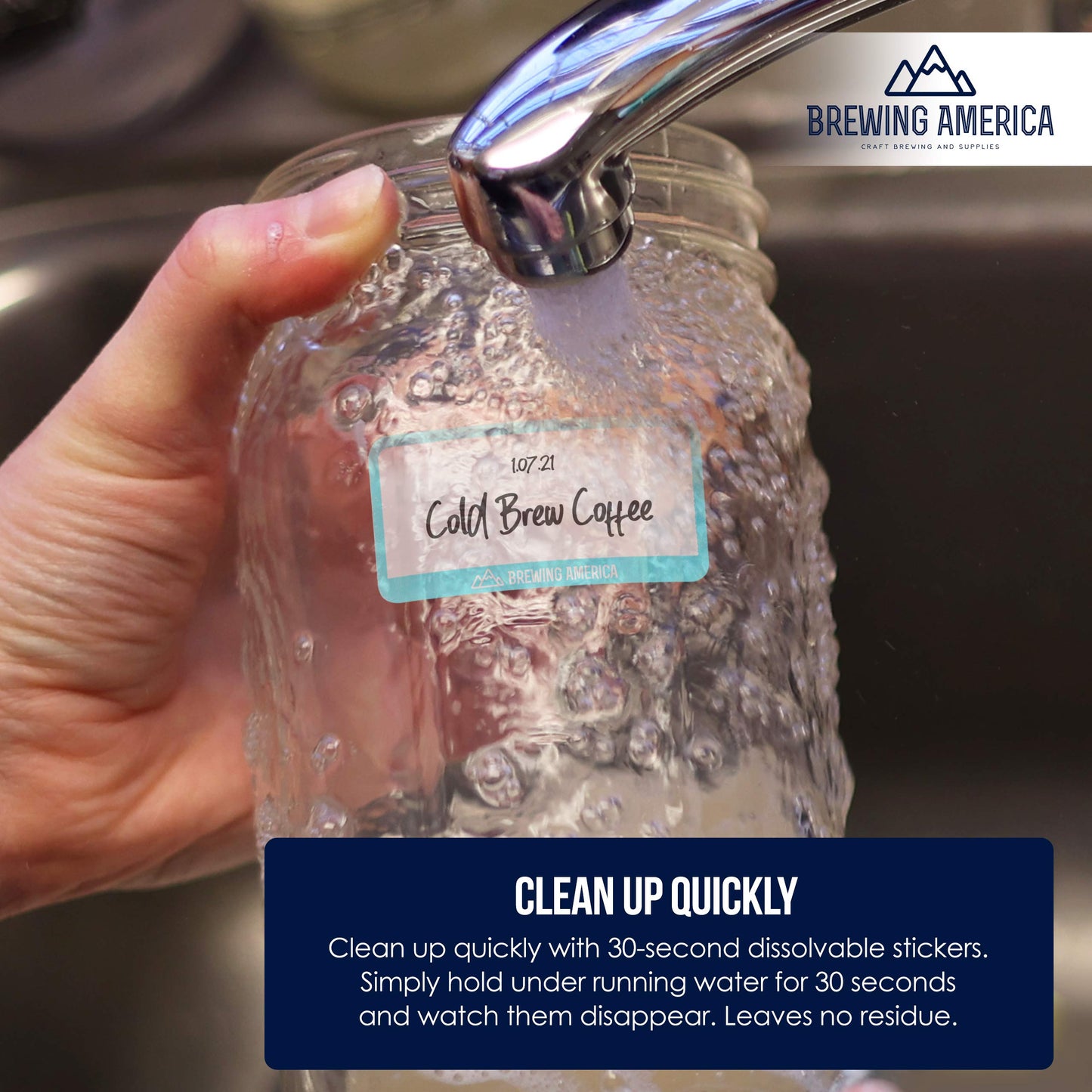 2qt Mason Jar, Lids and Labels (Teal): American-Made Mason Jar, 4 Reusable Lid Set, 250 Dissolvable Label Stickers: All American-Made