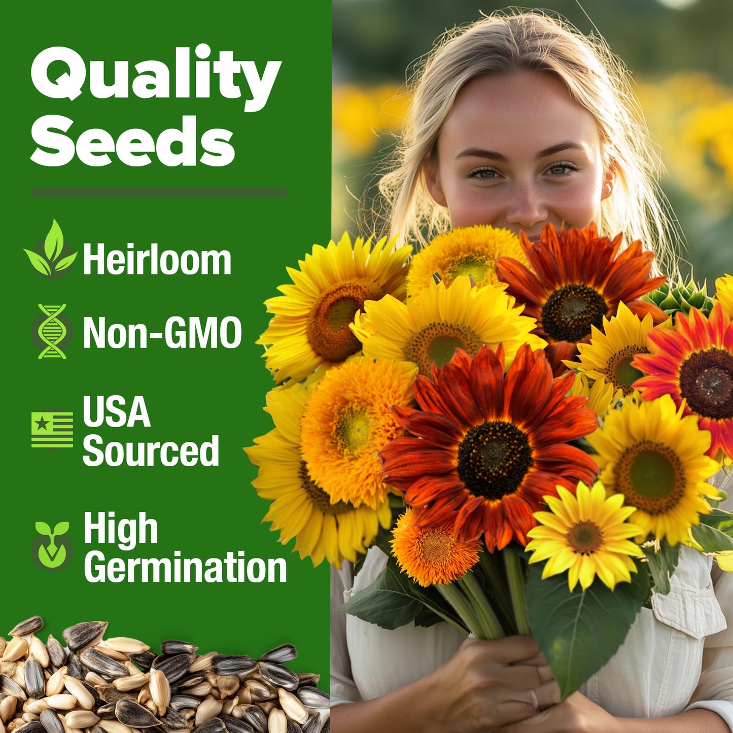 HOME GROWN Sunflower Seeds Mix Pack 1,500+ 9 Colorful Varieties of Sun Flower Seeds to Plant - 2-10ft Tall Plants, Pollinator Friendly π‘π’π‘-ππ π’ π¨π¦π β Easy to Grow, High Germination