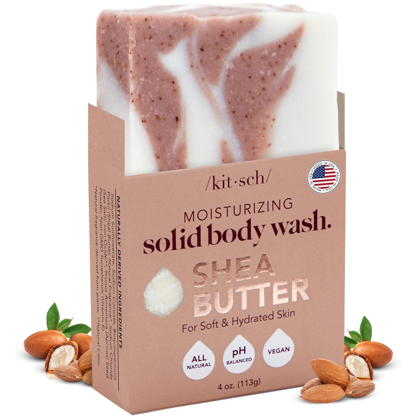Kitsch Shea Butter Exfoliating Body Wash Bar – Moisturizing Bar Soap & Gentle Soap Bar with Plant-Based Exfoliants – Hydrates, Softens & Soothes Skin –Paraben, Silicone & Sulfate-Free - 4 oz