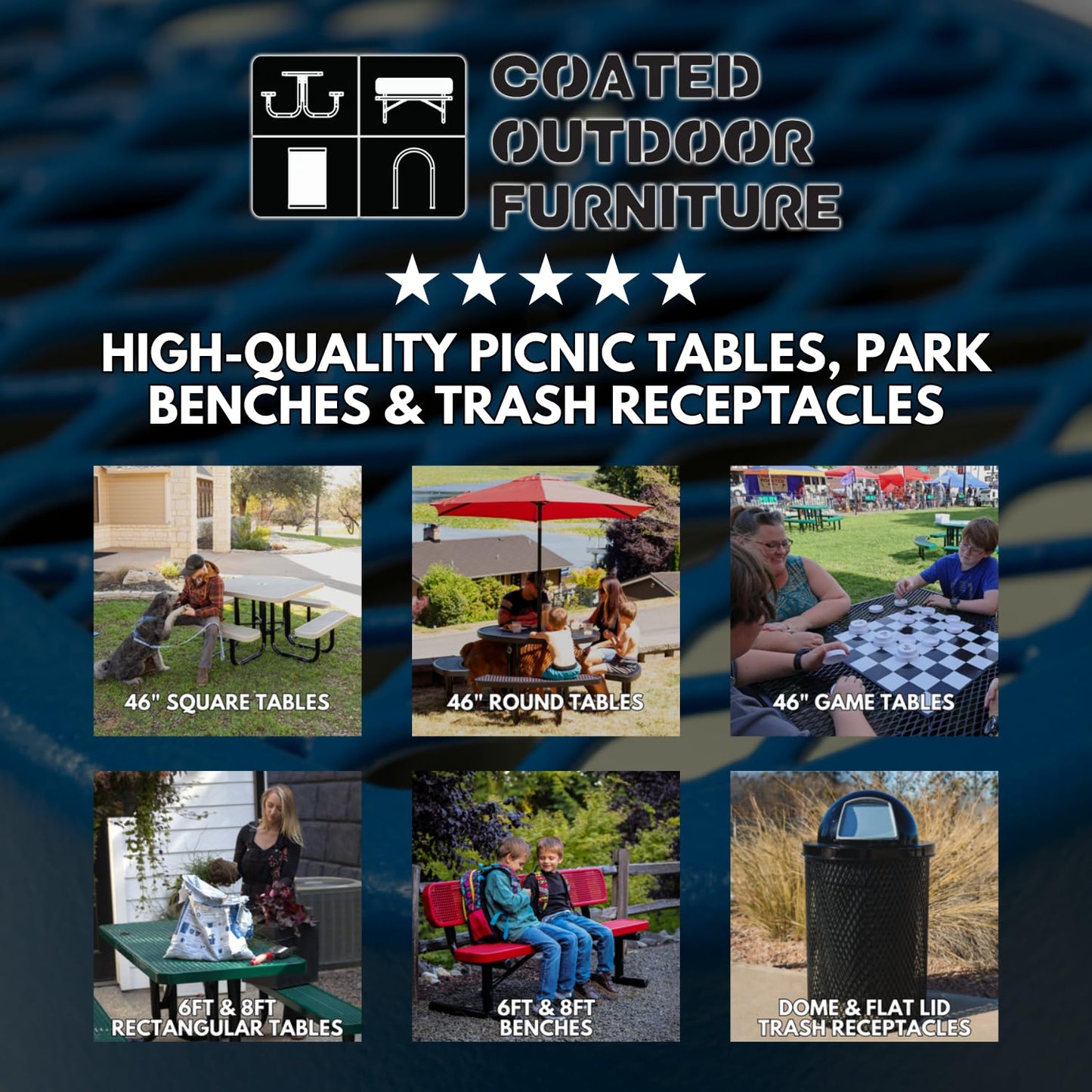 Coated Outdoor Furniture Heavy-Duty Portable Outdoor Kids Table with Umbrella Hole, Punched Steel Kids Picnic Table, Commercial-Grade, Made in America (46 In, Square, Childrens, Textured Dark Green)