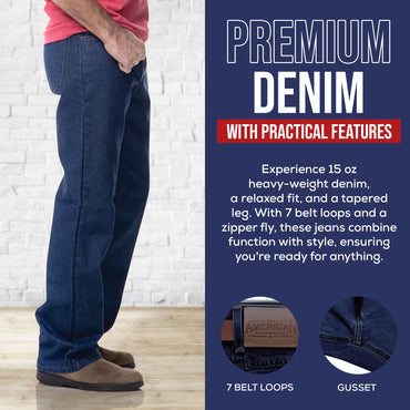 All American Clothing Men's Original Gusseted Jeans – Premium 15 oz. Denim, Made in USA, Comfortable Relaxed Fit, Durable Workwear – Reliable, Sturdy, Lifetime Jeans