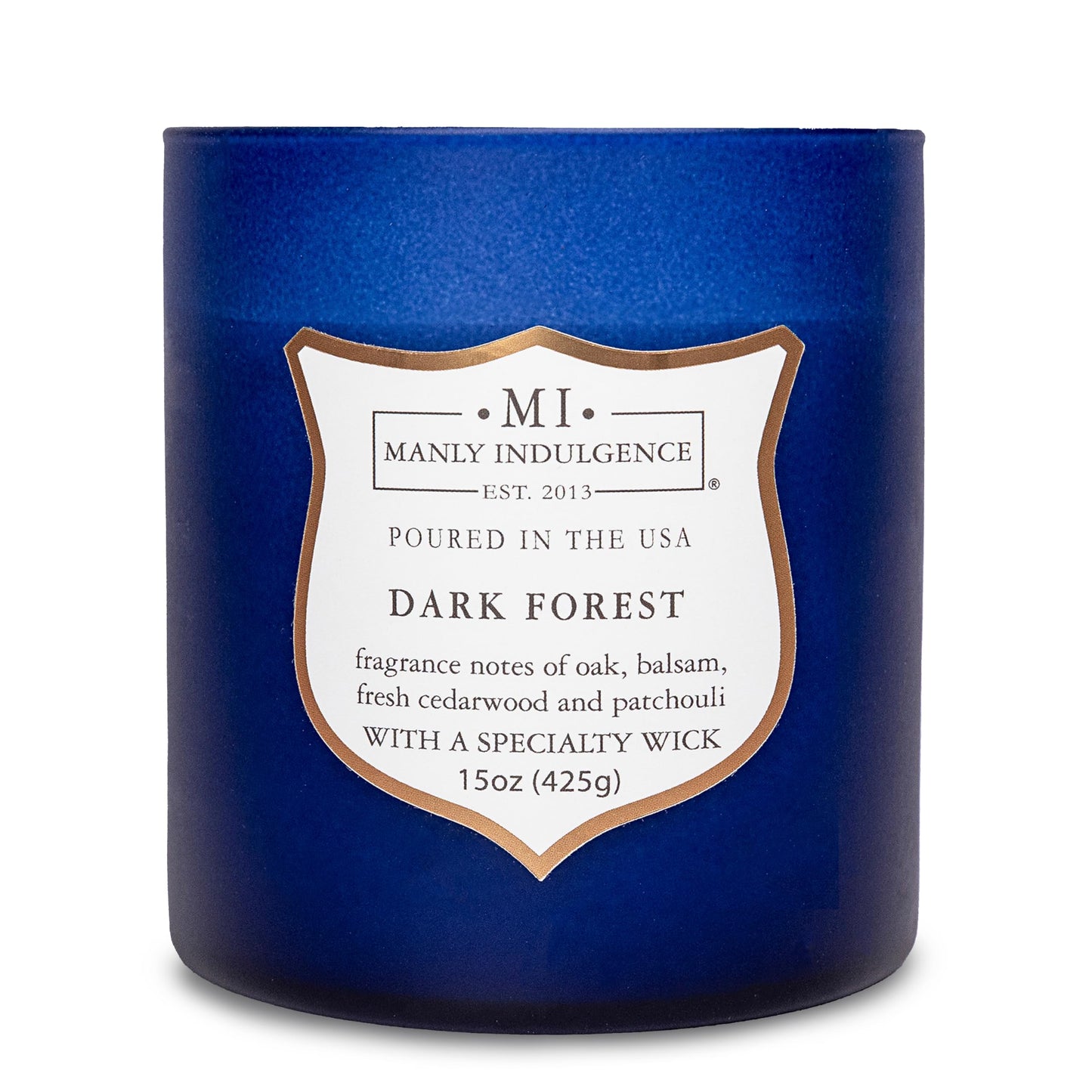 Manly Indulgence Dark Forest Scented Jar Candle for Men, Wood Wicked Candle, 15 oz - Oak, Balsam, Fresh Cedarwood & Patchouli - Up to 60 Hours Burn, Soy Blend Wax, USA Poured, Navy Blue