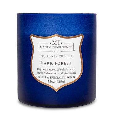 Manly Indulgence Dark Forest Scented Jar Candle for Men, Wood Wicked Candle, 15 oz - Oak, Balsam, Fresh Cedarwood & Patchouli - Up to 60 Hours Burn, Soy Blend Wax, USA Poured, Navy Blue