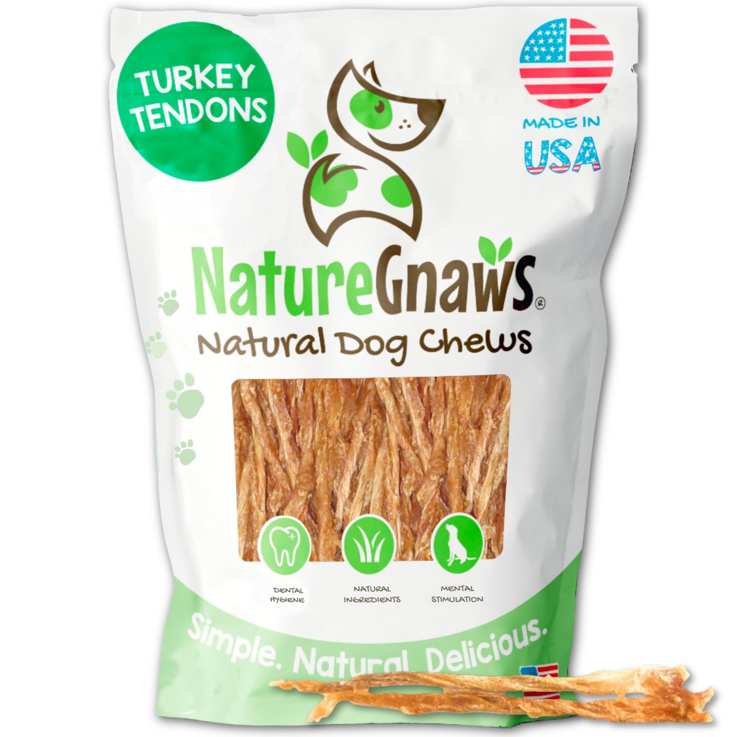 Nature Gnaws USA Turkey Tendons for Dogs (4oz) - Delicious Grain Free Reward Snack for Small, Medium & Large Breeds - Premium Natural Dog Chew Treats