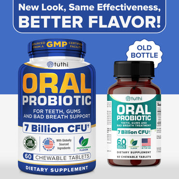 Tuthi Oral Probiotics & Tongue Scraper – Bad Breath Treatment for Adults – Dental Probiotics for Teeth and Gums – Supports Fresh Breath – 60 Chewable Tablets