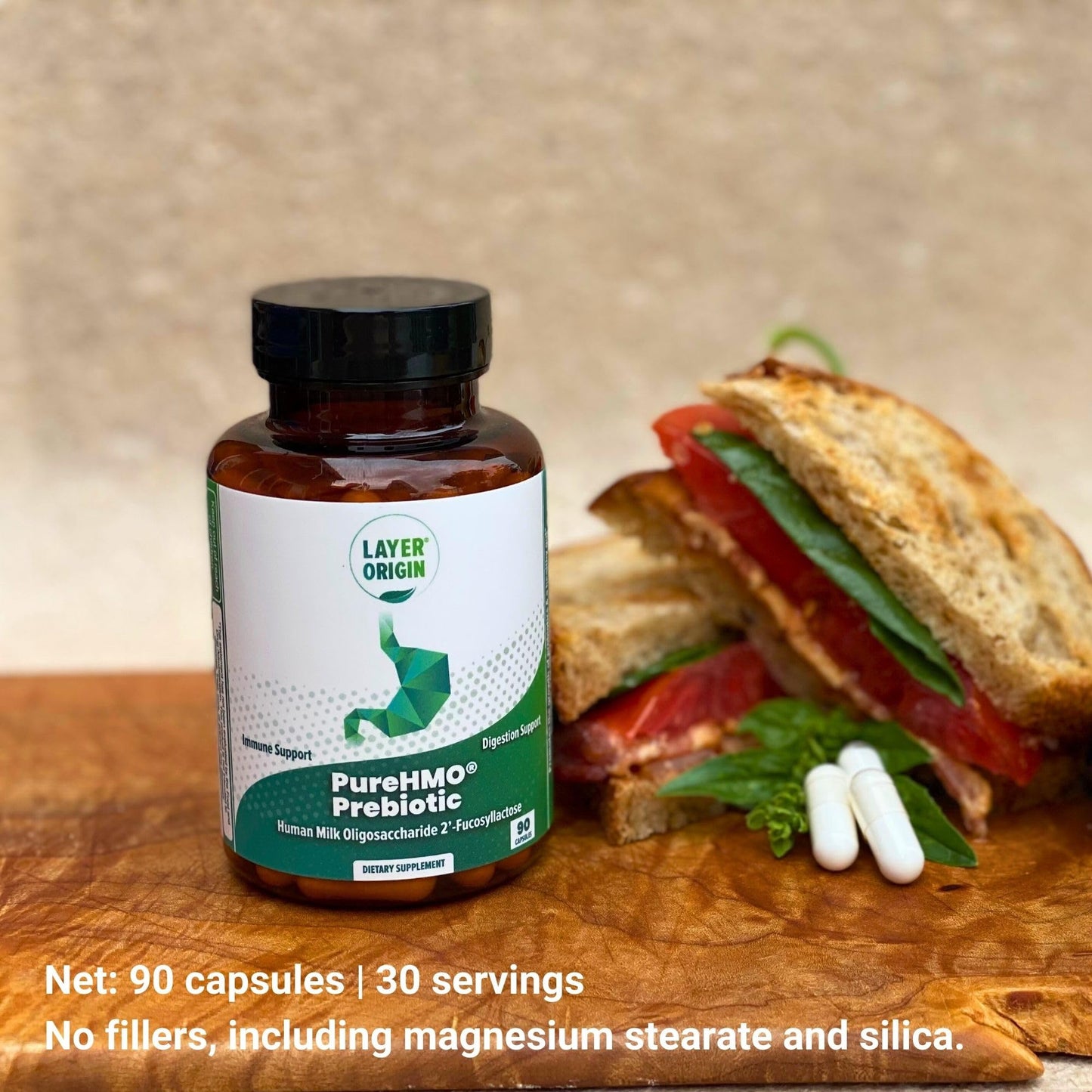 Layer Origin | PureHMO Human Milk Oligosaccharide (HMO 2'-FL) Prebiotic - Feed 180 Billion Probiotics/Serving, 30-Day Supply