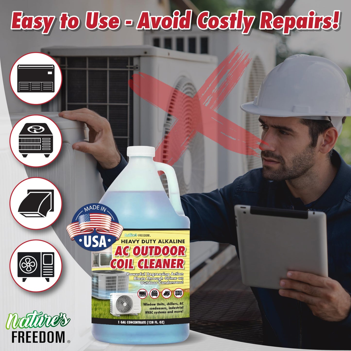 Nature's Freedom HVAC Coil Cleaner – Heavy Duty Alkaline Formula for Outdoor AC Condenser Units – Gallon