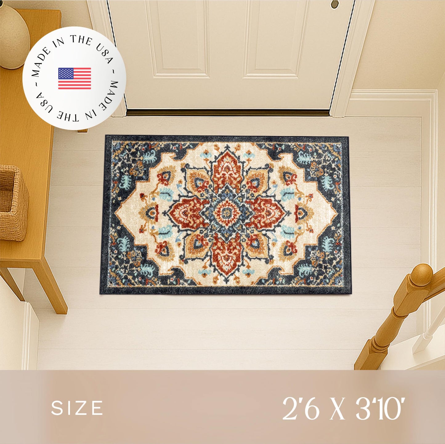 Maples Rugs Ruby Oriental Area Rug - Made in USA - Washable, Non Slip Indoor Carpet for Entryway, Foyer, Kitchen, and Bathroom, 2'6 x 3'10, Red/Gold