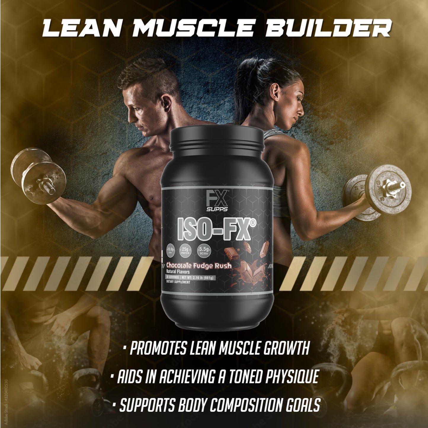 FXSUPPS Iso-Fx Whey Isolate Protein Powder Chocolate Flavored Drink | Low Carb with BCAAs | Post Workout Recovery Supplement Mix for Men and Women | Boosts Strength and Muscle Growth (2 Pounds)