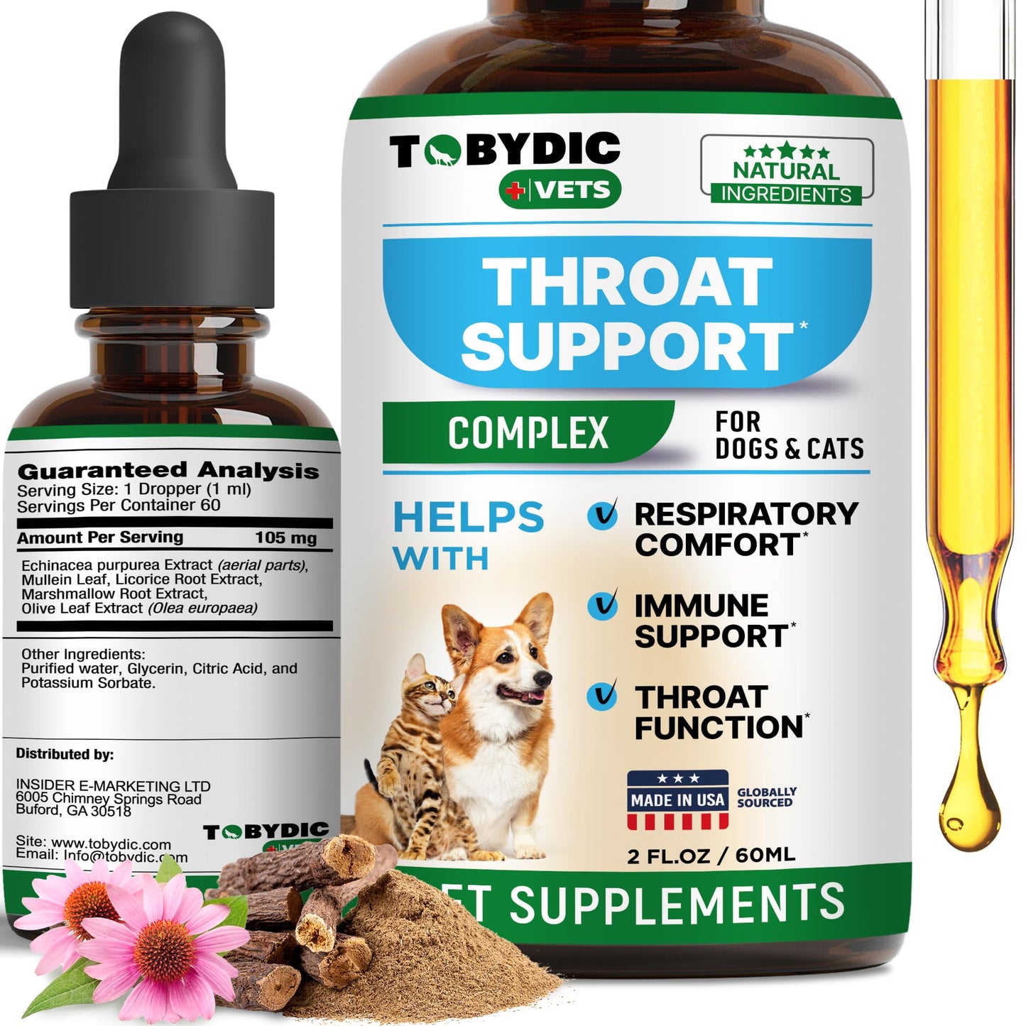 Tobydic Dry & Wet Kennel Cough Natural Medicine & Relief for Dogs and Cats - Herbal Treatment Support Helps to Soothe Throat & Respiratory Trachea Comfort Supplement for Pets - Made in USA