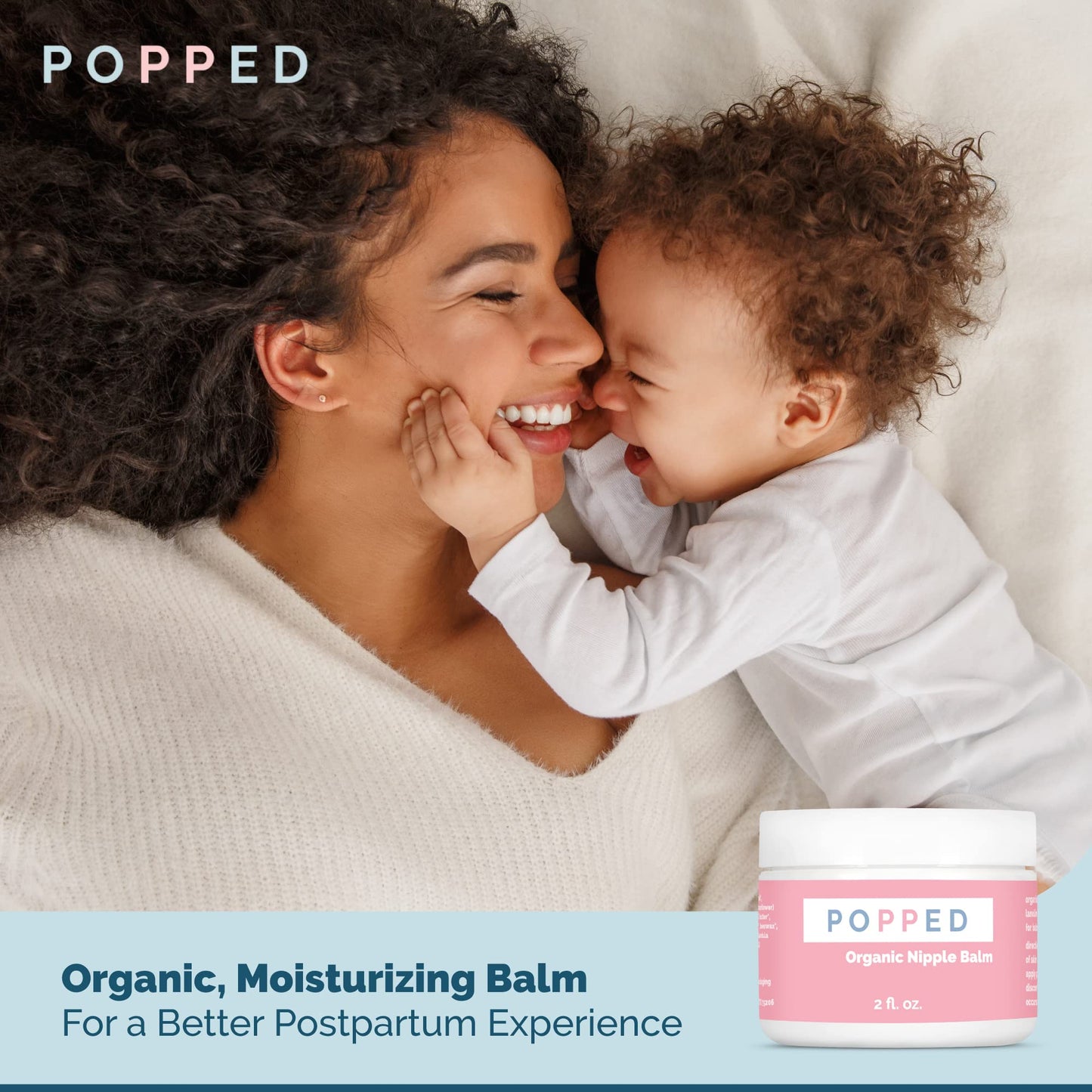 Popped Organic Nipple Butter | Made in the USA | Moisturizing Nipple Cream for Sore, Dry, and Cracked Nipples | Postpartum Essential Balm for Breastfeeding, Nursing (2 fl oz)
