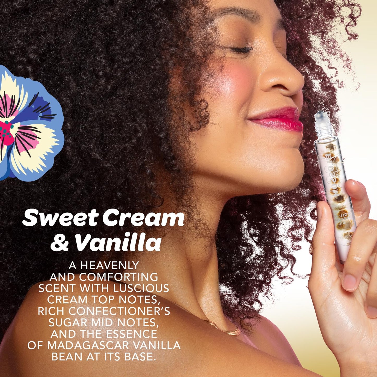 Blossom Roll on Perfume for Women Alcohol Free Gourmand Rollerball Perfume Oil with Essential Oils, Infused with Real Flowers, Made in USA, 0.20oz, (Vanilla, Cream, Sugar) Vanilla Sweet Cream