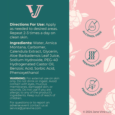 JANE VINE Arnica Gel For Face, Arnica Cream and Bruise Cream to Soothe with Aloe and Calendula for Face and Body, Menthol Free, Alcohol Free, 7oz Pump