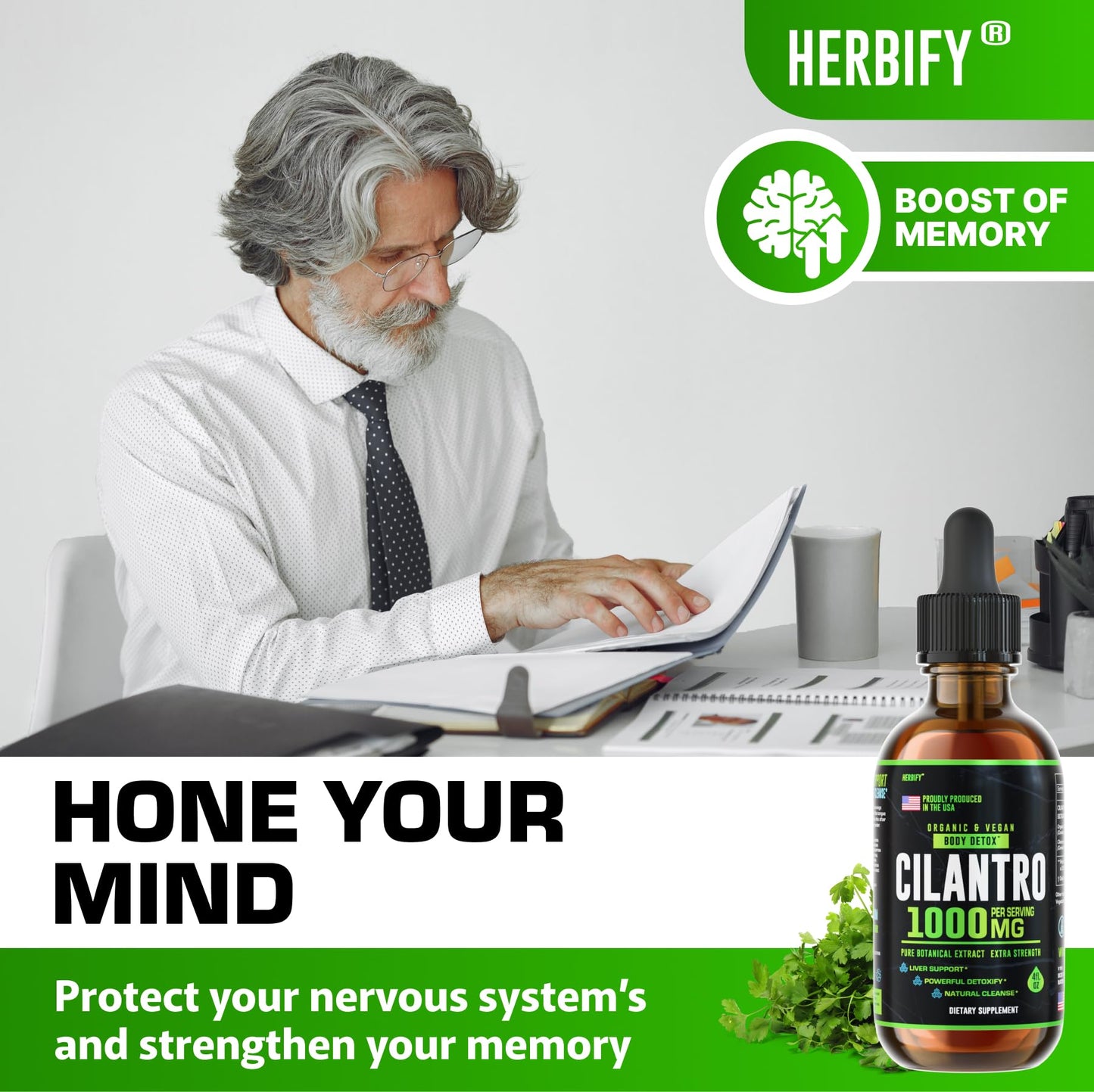 HERBIFY Cilantro Tincture - Herbal Cilantro Supplement for Detox - Rich Source of Antioxidants - Supports Heart and Body Cleanse - Made in USA - Cilantro Extract 4 Fl Oz