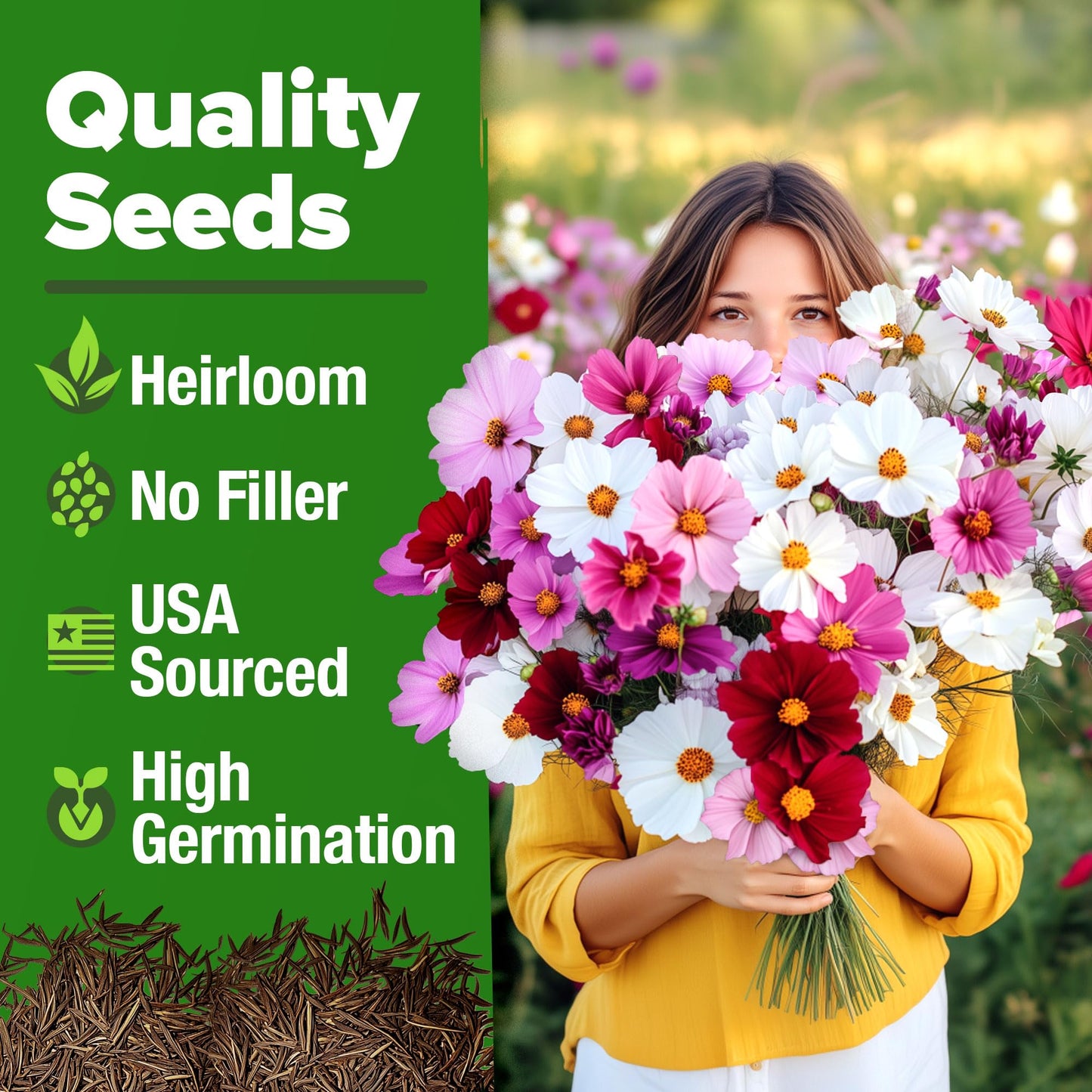 HOME GROWN Cosmos Flower Seeds Bulk Pack for 2025 (1.8 oz) 8,000+ π‘π’π‘-ππ π’ π¨π¦π-π¦π’π¨π₯πππ Heirloom Annual Wildflower Seeds β Pollinator-Friendly Mix for Pollinators & Outdoor Gardens
