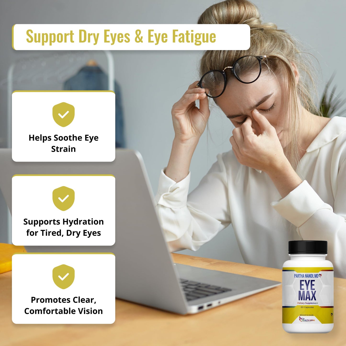 Dr. Nandiโs Eye Max Vision Supplement โ Lutein, Zeaxanthin, Lycopene, Zinc โ Eye Vitamins for Macular & Retina Support โ Blue Light Protection, Visual Clarity & Antioxidant Support โ 60 Vegan Capsules