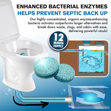 Nature's Freedom Septic Treatment Tablets β 1 Year Supply, Small Yet Powerful Enzyme Formula, Prevents Backups, Odors & Clogs, Made in the USA