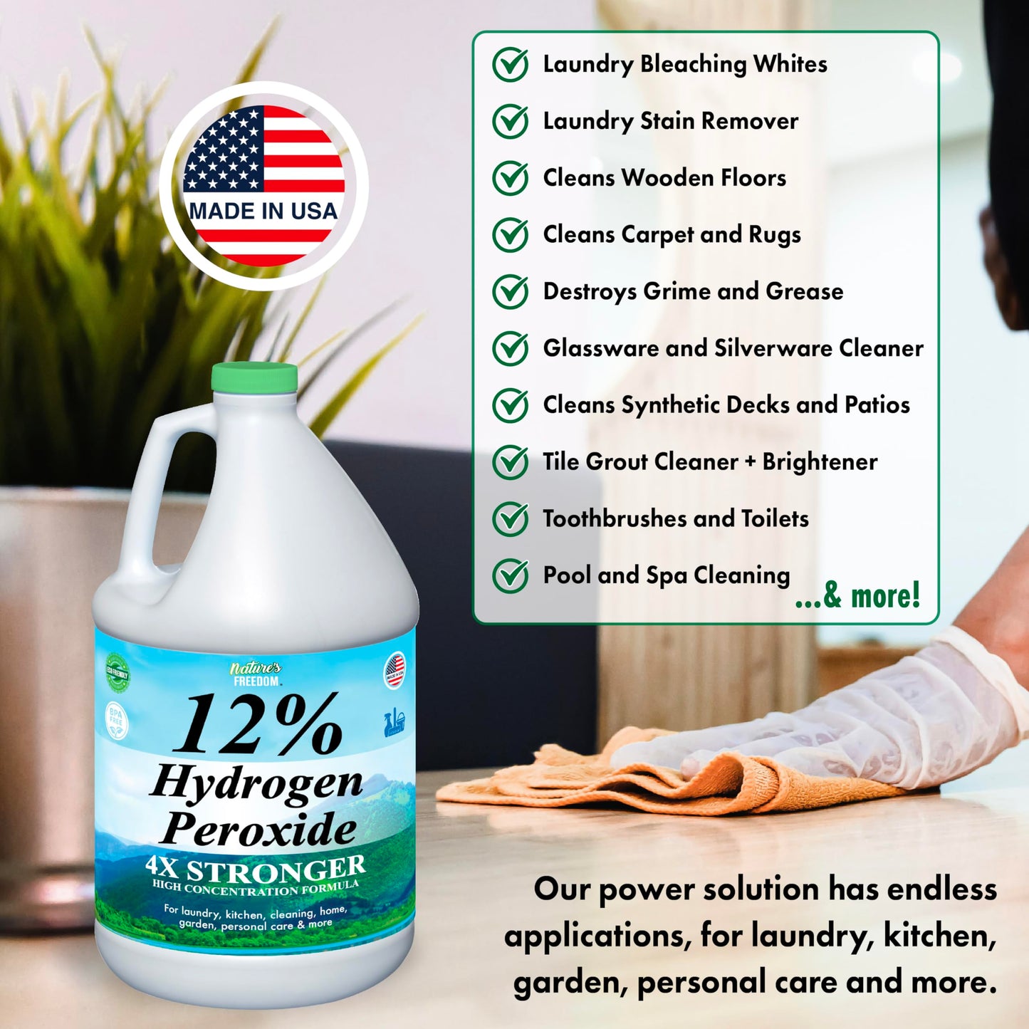 Nature's Freedom 12% Hydrogen Peroxide, Food Grade H2O2 and Purified Water Only, 1 Gallon Solution