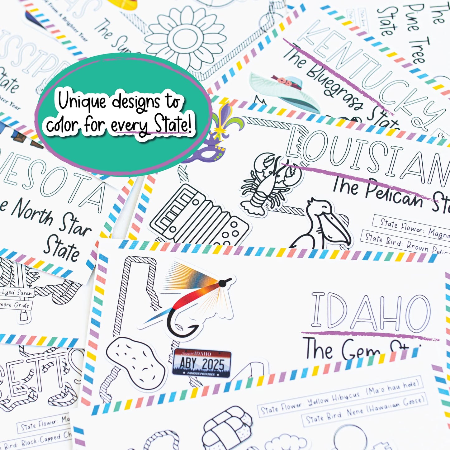 A Brighter Year Color Your Own Postcard - Wyoming State - 5"x 7", Premium Quality, Sturdy Cardstock, Sized for Mailing, Illustrations - Stress & Anxiety Relief