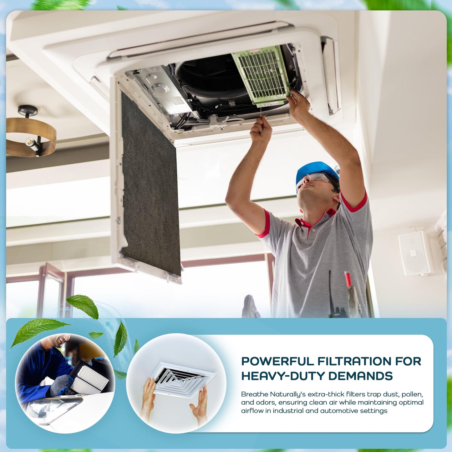 Breathe Naturally Universal Cut To Fit Carbon Activated Air Filter - Replacement Charcoal Filters - Pre Filter Carbon Sheet for Air Purifier, Vent Filters & More - Made in USA