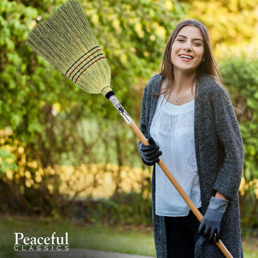 Handmade Amish Corn Broom with Wooden Handle – 57" Heavy Duty Broom for Courtyard, Lobby & Market, 100% Corn Fill Straw Broo'm, 4 Sews Indoor & Outdoor Bristle for Sweeping - Yellow