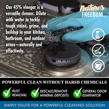 Nature's Freedom 45% Concentrated Vinegar, 1 Gallon - Dilutes to 9 Gallons - 9x Strength Multi-Purpose Solution