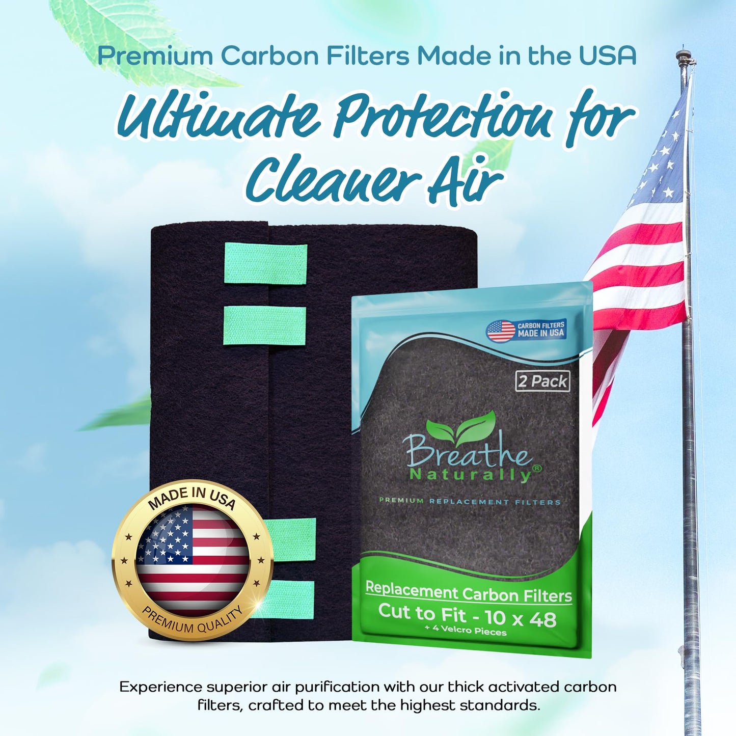 Breathe Naturally Universal Cut To Fit Carbon Activated Air Filter - Replacement Charcoal Filters - Pre Filter Carbon Sheet for Air Purifier, Vent Filters & More - Made in USA