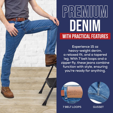 All American Clothing - Men's Original Jean with Gusset - Made in USA Medium Stonewash