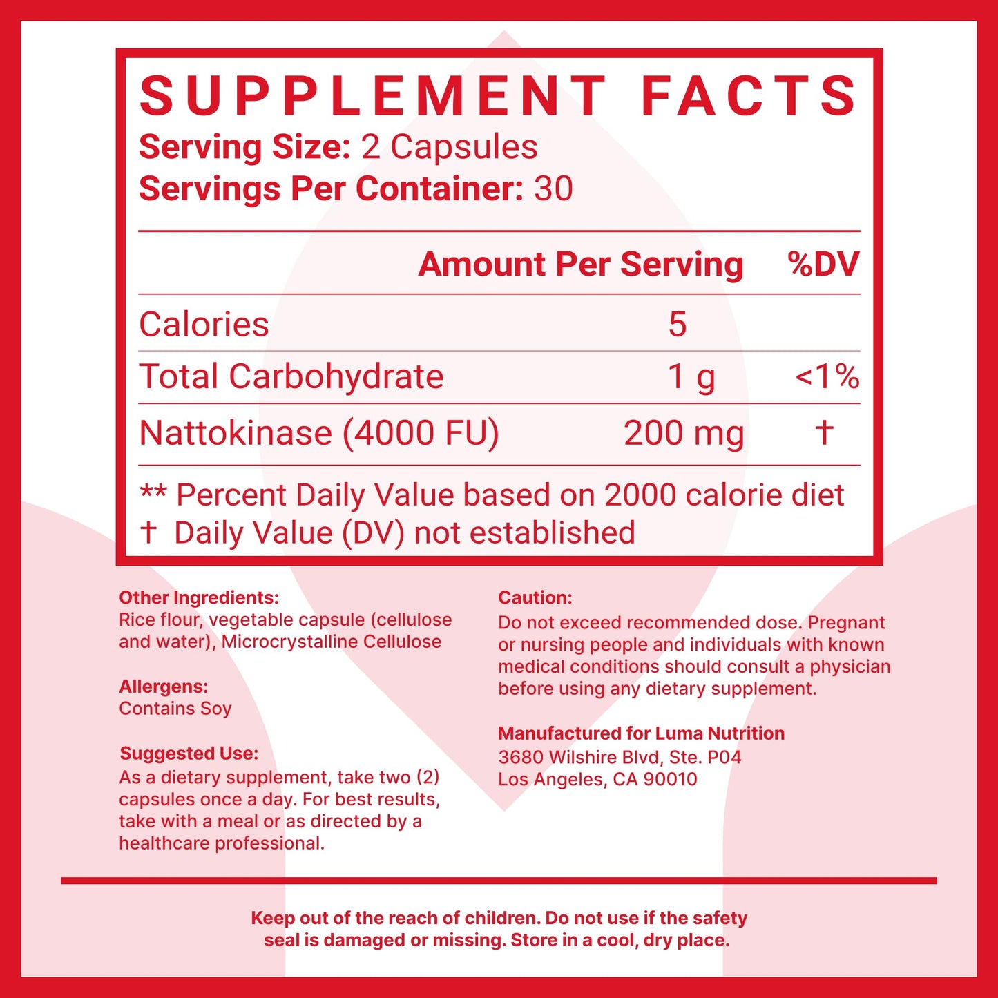 Luma Nutrition Nattokinase Supplement - Japanese Natto 4000 FU Per Serving, Premium Heart Health Support - Vegan & Gluten Free - 60 Capsules - Made in USA
