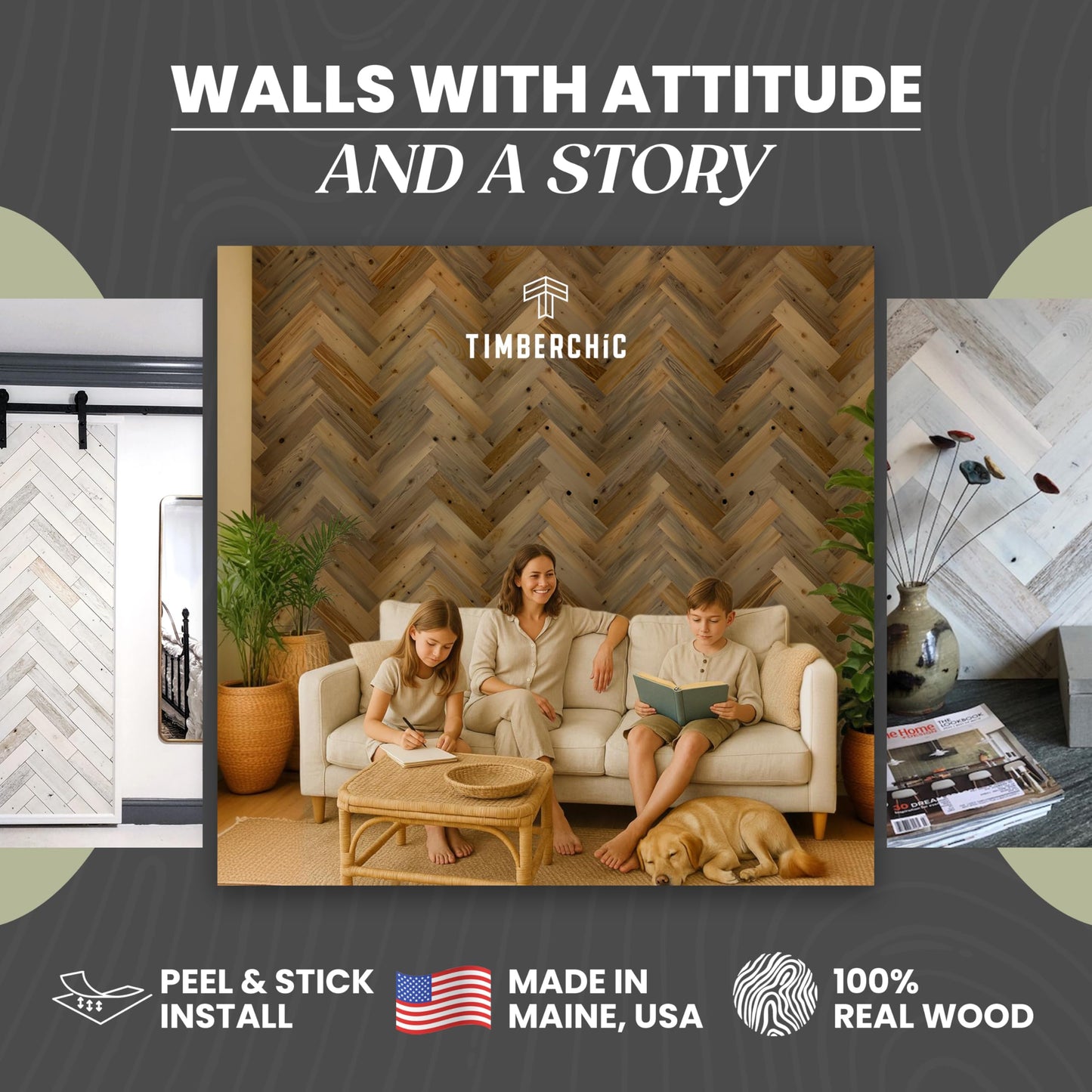 TIMBERCHiC 100% Wood Wall Planks - Made in USA - Peel-and-Stick Wall Panels for Interior Decor - DIY Adhesive Wall Panels, River Plank (3" x 10 Sq Ft)
