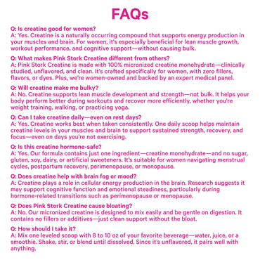 Pink Stork 5g Micronized Creatine Monohydrate Powder for Women - Support Muscles, Cellular Energy, Cognitive Function - Essential Amino Acid - Clean Alternative to Pills or Gummies - 30 Servings