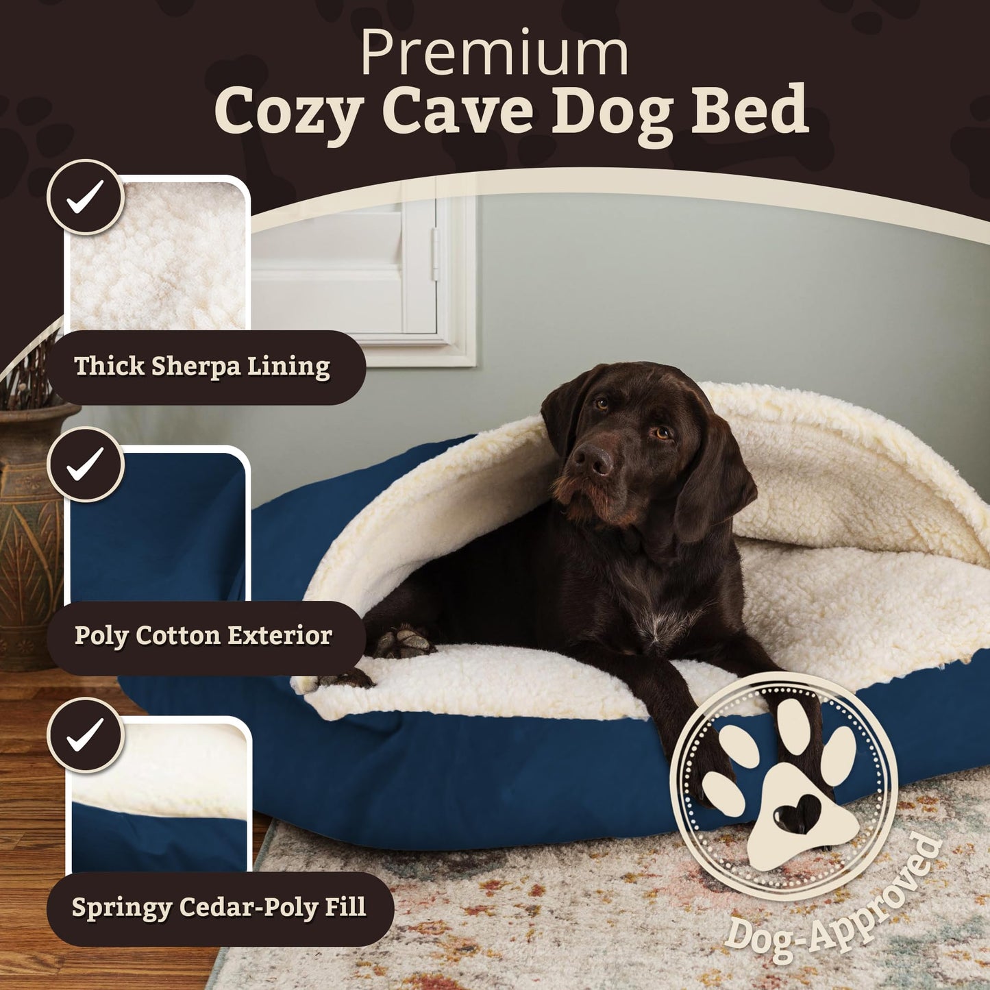 Snoozer Pet Products Luxury Rectangle Cozy Cave Dog Bed with Microsuede, Small, Sapphire