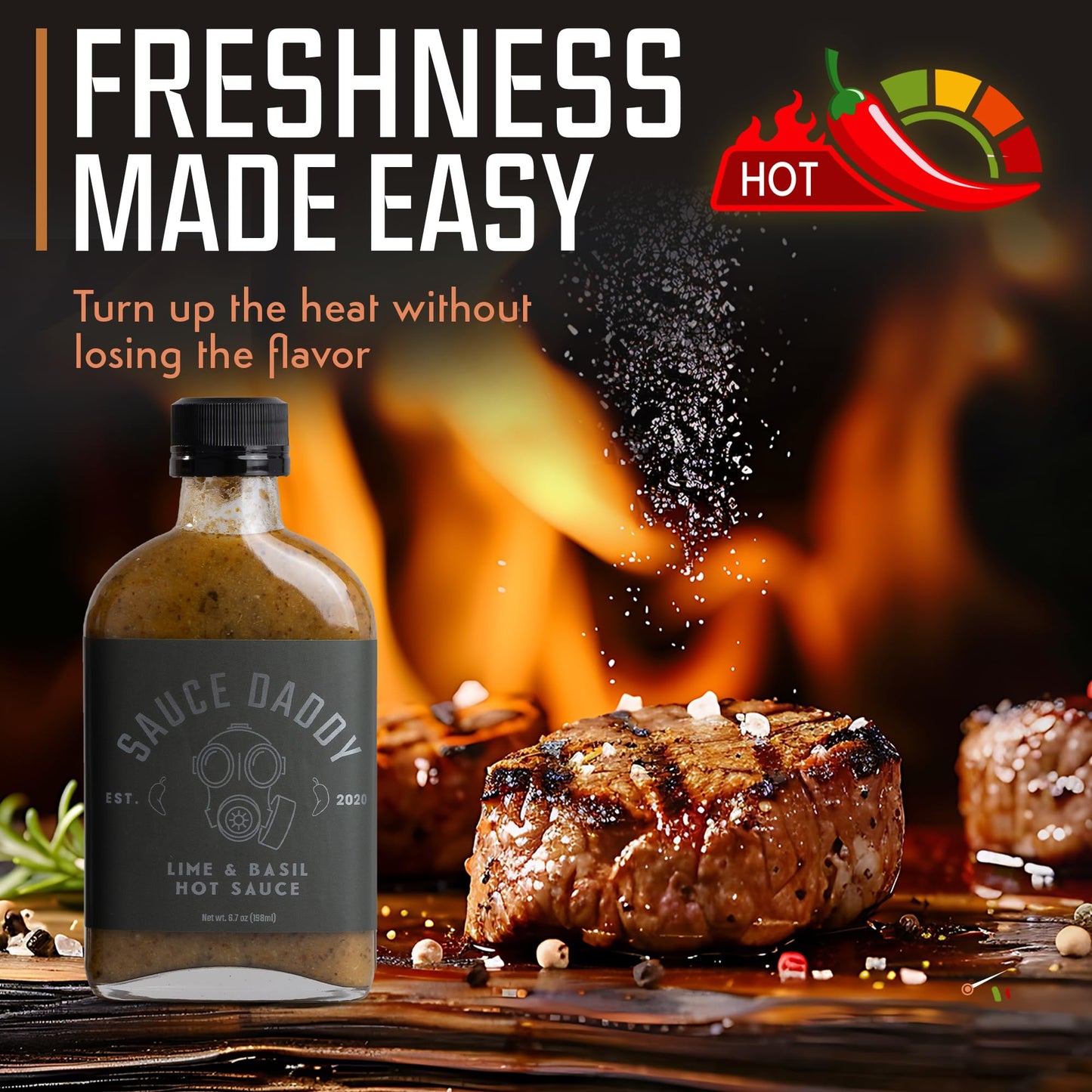 Sauce Daddy | Lime & Basil Hot Sauce | Gluten Free Sauces with no Allergens | All Natural Ingredients Containing Garlic, Vinegar, Lime Juice makes an Organic Hot Sauce Made in the USA. (6.7 Fl Oz)