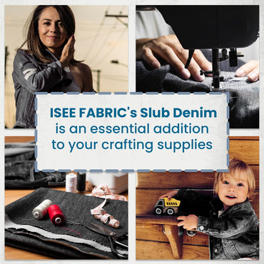 ISEE FABRIC 56"x36" Inch Slub Denim Fabric for Sewing - Made in U.S.A - Ideal for Jeans, Jackets, and Casual Clothing Wear - Light, Durable and Stylish Material - Classic Dark Gray (Sold by Yard)