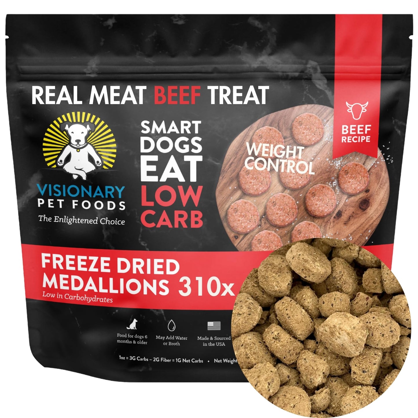 Visionary Pet Foods Beef Freeze Dried Real Meat Dog Treats, 310x Healthy Treats, Low Carb, Grain Free – Organic, Human Grade Food, Freeze Dried Dog Training Treats, Value Size 25oz