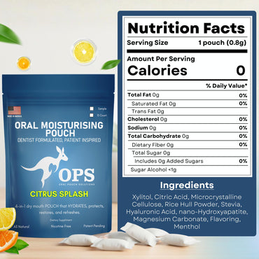 OPS Citrus Splash 4-1 Oral Moisturizing Pouch - Breath Mints Pouches, Xylitol Mints Pouches, Mouth Moisturizer | Saliva Substitute | Contains Xylitol & Menthol (Citrus)