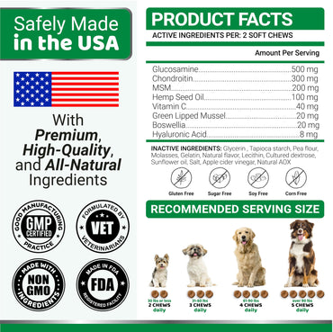 YUMA'S Hemp Hip and Joint Supplement for Dogs - Glucosamine for Dogs - Joint Pain Relief Chews - Chondroitin, MSM - Hemp Oil - Advanced Canine Health Supplement - Mobility Support Treats