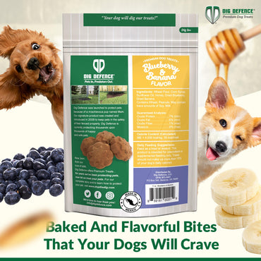 Dig Defence Premium Dog Treats - Carrot/Peanut Butter and Blueberry/Banana, Natural Ingredients, Baked Gourmet Snacks for Small & Big Dogs, Healthy Training Treat, 2 Pack
