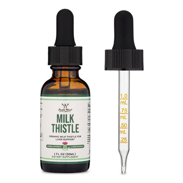 Milk Thistle Supplement - Organic Milk Thistle Liver Detox Drops 1 FL OZ - 30 Servings (Vegan Safe, Non-GMO, Gluten Free) Perfect Addition to Milk Thistle Tea by Double Wood