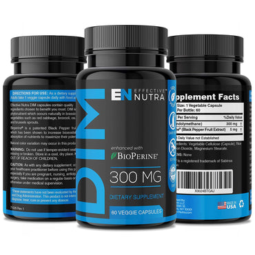 Effective Nutra Dim Supplement 300mg Capsule - Extra Strength Diindolylmethane DIM + BioPerine - Estrogen Blocker for Men & Women - Estrogen Balance, Metabolism, Hormone, Menopause, Acne, PCOS