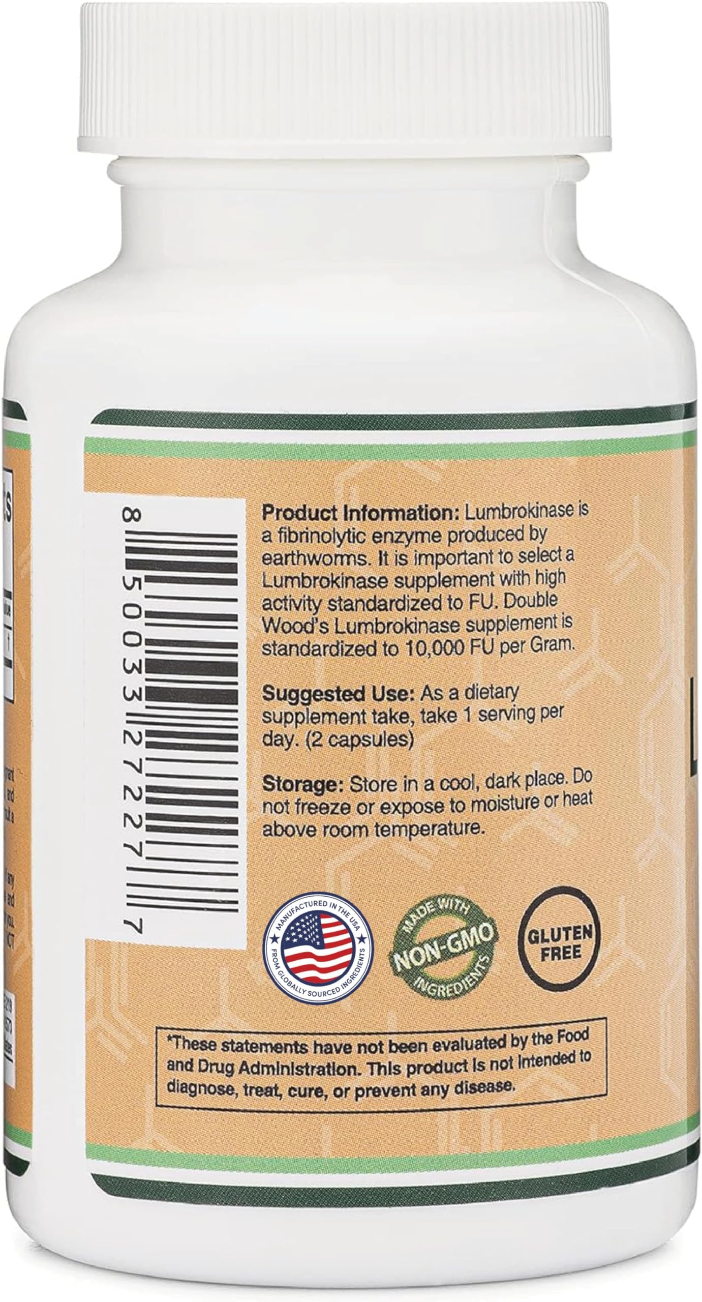 Lumbrokinase Enzymes Supplement - 120 Capsules (Max Activity 10,000 FU/Gram) 150mg per Serving (No Fillers, Non-GMO, Gluten Free) for Cardiovascular and Blood Circulation Support by Double Wood