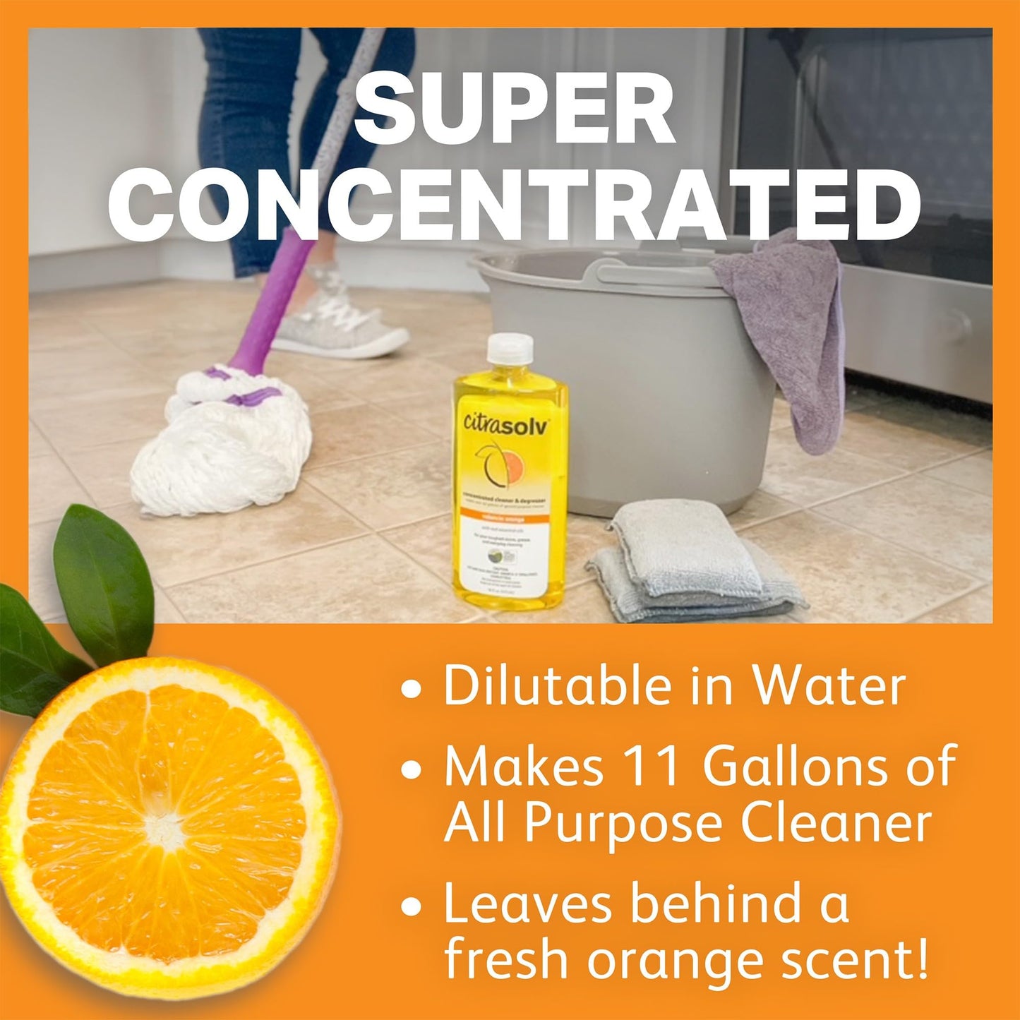 CitraSolv - Concentrated Household Cleaner & Degreaser - Valencia Orange Scent - 16 Fl Oz, Natural Ingredients, Non-Toxic, Biodegradable, Made in USA