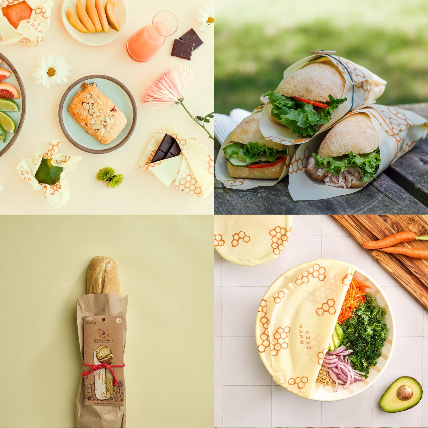 Bee's Wrap Reusable Beeswax Food Wraps Made in the USA, Eco Friendly Beeswax, Sustainable Organic Cotton Wraps, XL Bread Wrap for Homemade Bread, Honeycomb