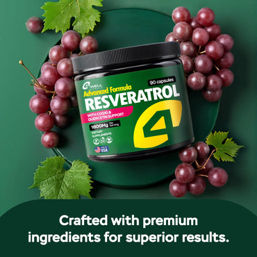 Resveratrol Supplement 1800mg Complex - COQ10, Quercetin, Vitamin E, Vitamin C - Powerful Antioxidant Formula for Enhanced Energy, Heart Health & Healthy-Aging Support Trans Resveratrol 90 Capsules