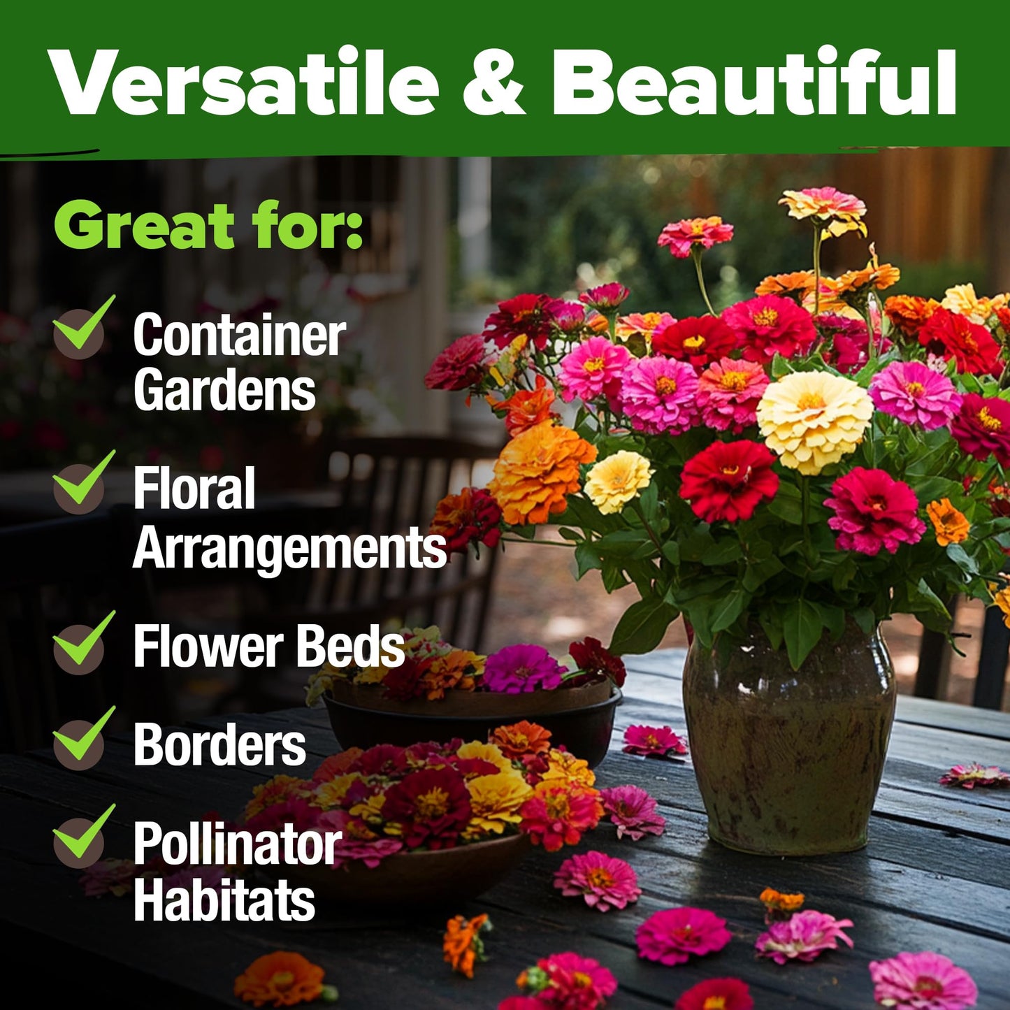 HOME GROWN Zinnia Seeds for 2025 - California Giant Mix - 7,300+ (2 oz) 𝗡𝗢𝗡-𝗚𝗠𝗢 𝗨𝗦𝗔 Plant Wildflower Blooms – Bulk Seeds for Planting Flowers Outside - Pollinator Gardens (Zinnia elegans)