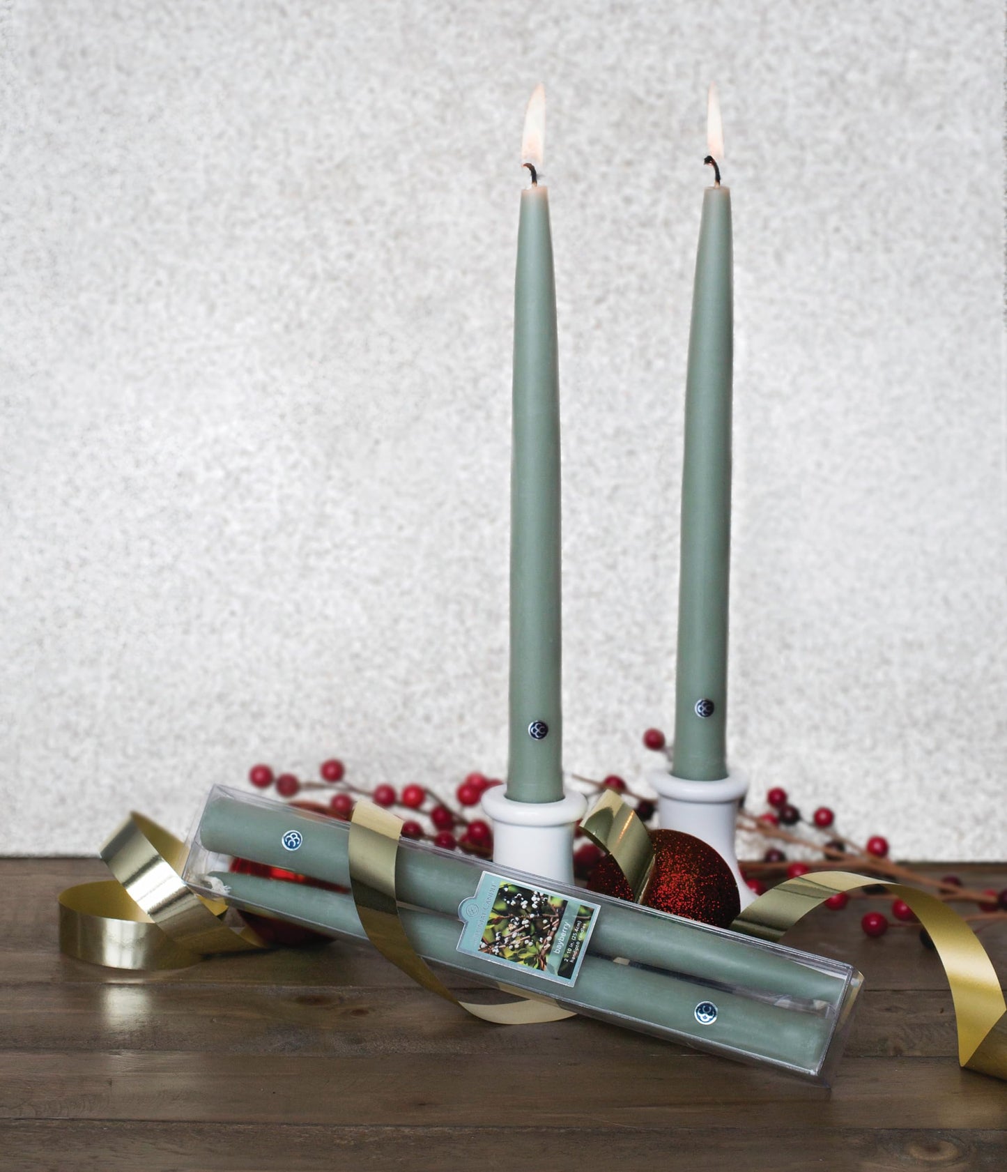 Colonial Candle 10 Inch Bayberry Scented Taper Candle, Virtually Dripless, Premium Wax with Cotton Wick, Pack of 2, Up to 10 Hour Burn - Made in The USA