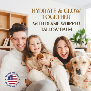 Dersie Organic Beef Tallow for Skin: Made in USA - 3 Natural Ingredients Only - 100% Grass Fed Whipped Tallow Balm for Face & Body - Deep Hydration Moisturizer for All Ages & Skin Types (4 fl oz)
